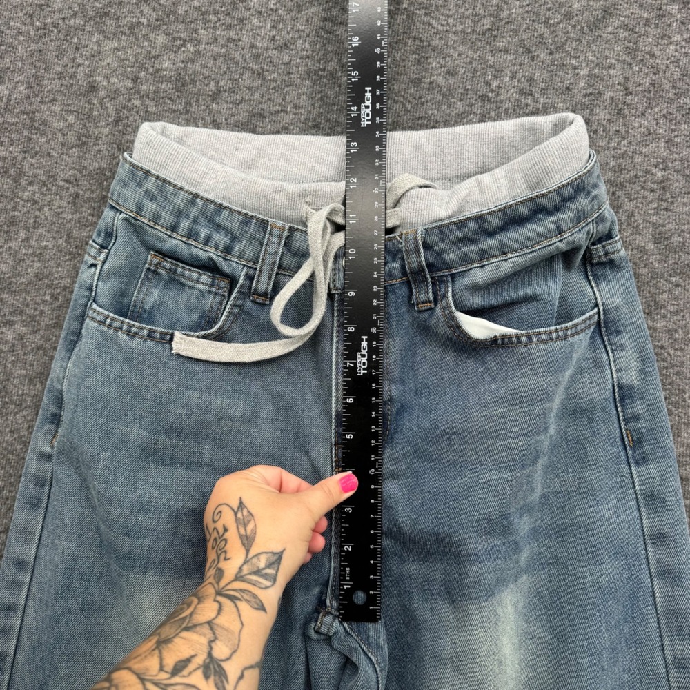 SHEIN Girls Wide Leg Distressed Denim Jeans Light Wash Drawstring Waist Size 14Y - Picture 7 of 10
